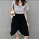Short-sleeve Striped A-line Shirtdress / A-line Skirt