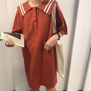 Elbow-sleeve Polo Shirt Dress
