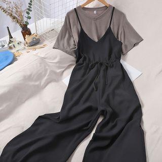 Set: Elbow-sleeve T-shirt + Wide-leg Jumper Pants