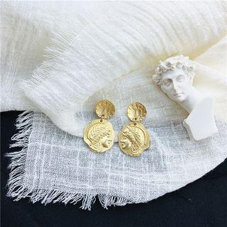 Alloy Embossed Face Dangle Earring 1 Pair - Stud Earrings - 925 Silver - As Shown In Figure - One Size