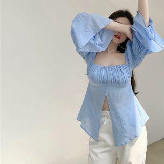 Bell Sleeve Off Shoulder Blouse Blue - One Size