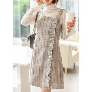 Plus Size Glen-plaid Mini Pinafore Dress