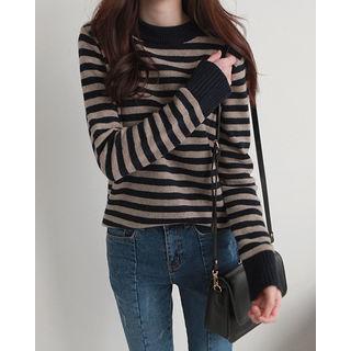 Crewneck Stripe Wool Blend Sweater