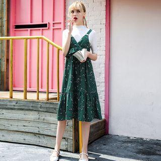 Printed Ruffled Jumper Dress