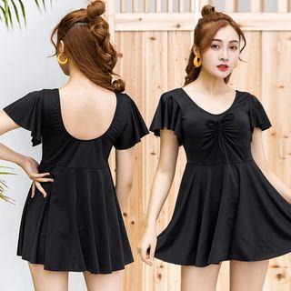 Short-sleeve Ruffled Drawstring Swimdress