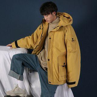 Drawstring Hooded Zip Button Padded Coat