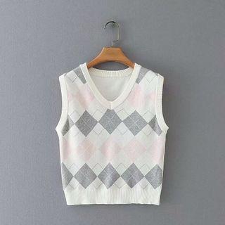 Argyle Sweater Vest White - One Size