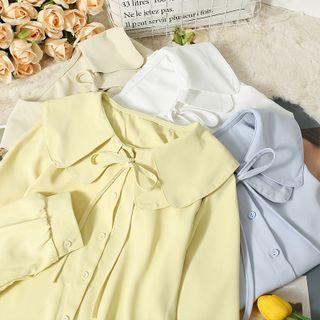 Ribbon-neckline Peter Pan-collar Loose Shirt