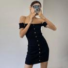 Off-shoulder Single-breasted Slim-fit Dress