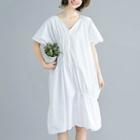 Short-sleeve Crinkled Midi Dress