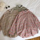 Color-block Plaid Single-breasted Long-sleeve Blouse