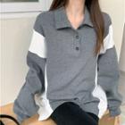 Striped Collared Sweatshirt Gray - One Size