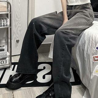Mid-rise Gradient Distressed Slit-front Loose-fit Jeans