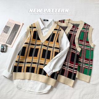 Couple-matching Plaid Knit Vest