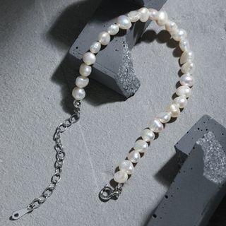 Freshwater Pearl Sterling Silver Bracelet 1pc - Silver & Beige - One Size