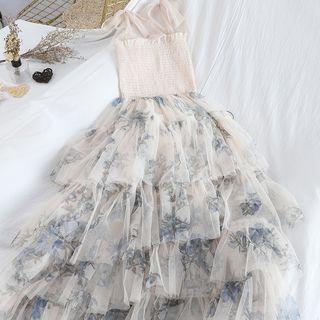 Flower Print Spaghetti Strap Midi Tiered Dress
