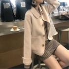 Set: Pocket Detail Button Jacket + Plaid Mini A-line Skirt