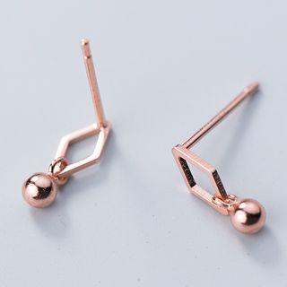 925 Sterling Silver Rhombus & Bead Dangle Earring