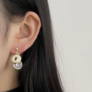 Geometric Drop Earring 1 Pair - S925 Silver - Brown & White - One Size