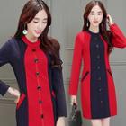 Colour Block Buttoned Long-sleeve Dress