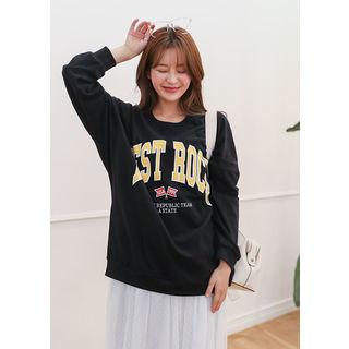 Tall Size Drop-shoulder Letter Print Pullover