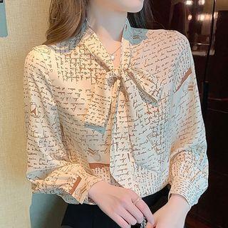 Bow-neck Lettering Blouse