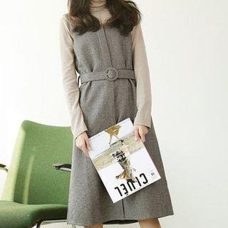 Midi Plaid Pinafore Dress / Turtleneck Long-sleeve Top