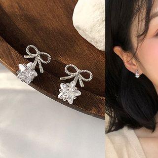 Alloy Bow Rhinestone Star Earring Silver - One Size