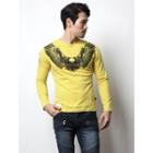 Eagle-printed Patched-detail T-shirt (yellow)