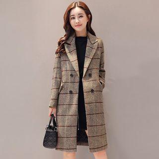 Double-buttoned Plaid Lapel Coat