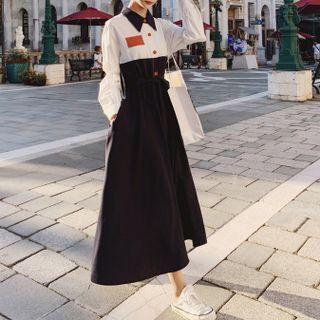 Long-sleeve Panel Tie-waist Dress