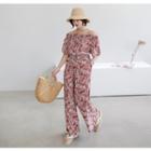 Off-shoulder Pattern Jumpsuit With Belt