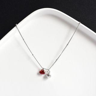 925 Sterling Silver Bell & Rhinestone Heart Pendant Necklace As Shown In Figure - One Size