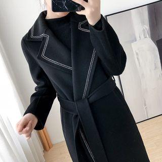 Notch Lapel Contrast Stitching Midi Coat
