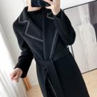 Notch Lapel Contrast Stitching Midi Coat