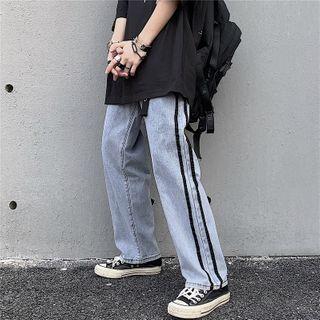 Contrast Stripe Straight-cut Jeans