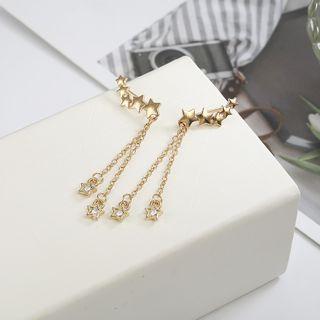 Star Rhinestone Fringed Earring 1 Pair - Gold - One Size