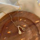 Mini Fork & Spoon Rhinestone Pendant Necklace Gold - One Size