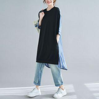 3/4-sleeve Striped Panel Shift Dress