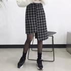 Zip-back Asymmetric-hem Plaid Skirt