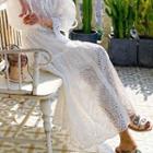 Embroidered Eyelet Blouse / Maxi A-line Skirt