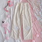 Puppy Embroidered Corduroy Wide-leg Pants