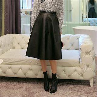 Flared Faux-leather Midi Skirt