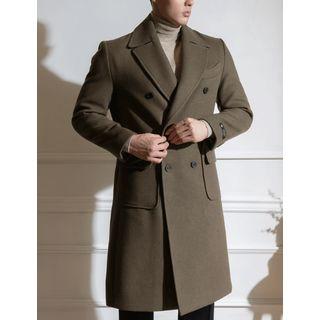 Flap-pocket Double-breasted Wool Blend Coat