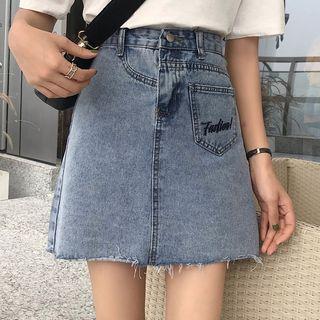Mini Letter Embroidered Denim Skirt