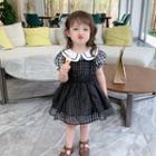 Short-sleeve Plaid Mesh Panel Dress