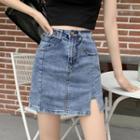 Washed Denim Mini Fitted Skirt