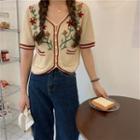 Short-sleeve Embroidered Knit Cardigan