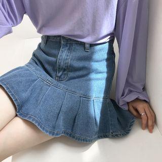 Frill Trim Denim A-line Mini Skirt