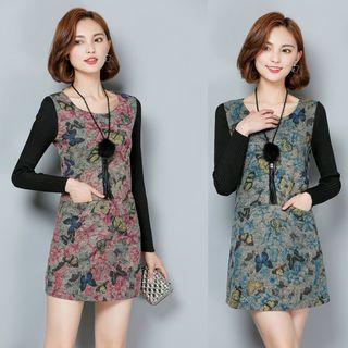 Butterfly Print Long-sleeve Dress
